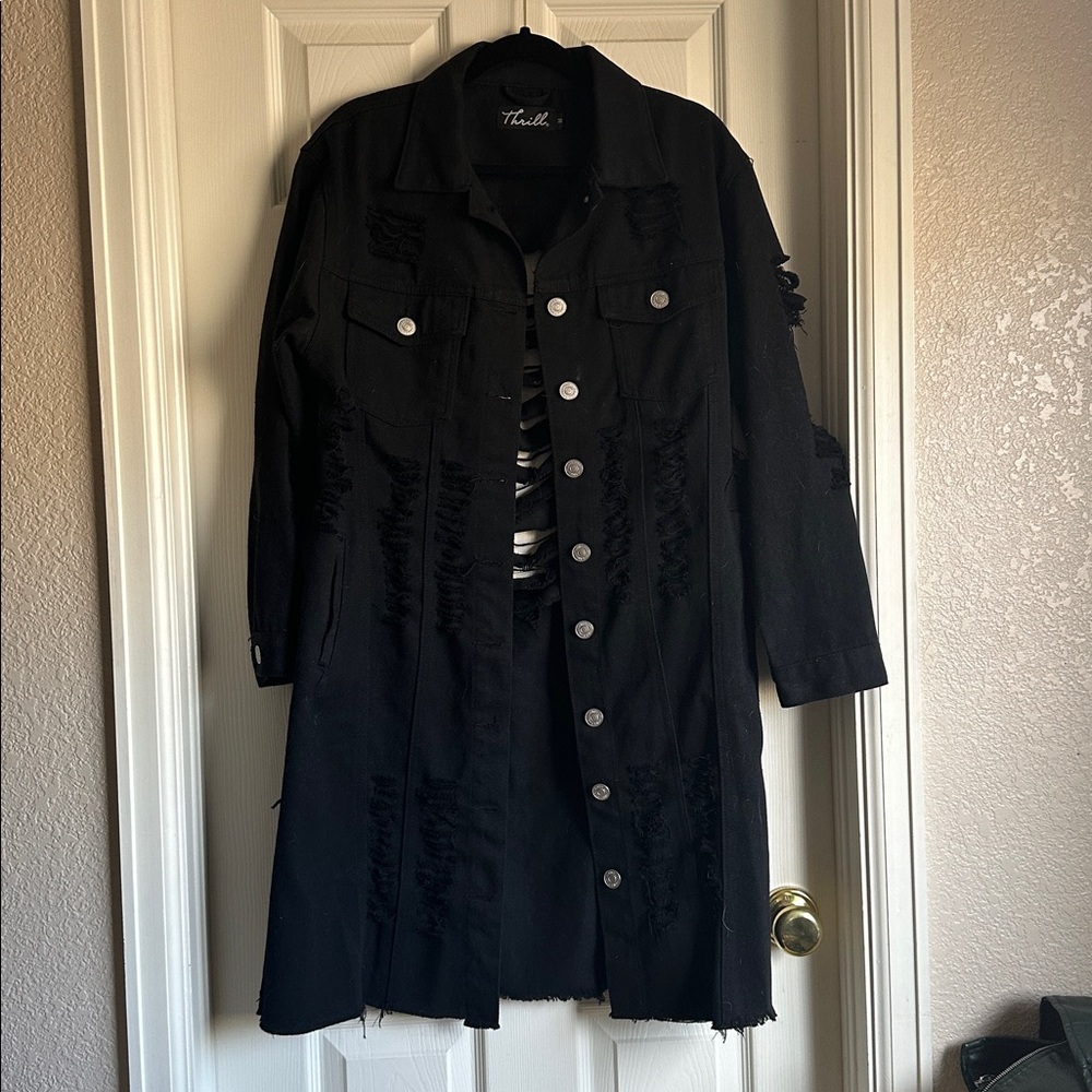 Thrill Black Ripped Denim Jacket - Picture 2 of 9
